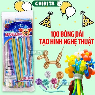 100 Bong Bóng Dài Tạo Hình Nghệ Thuật Nhiều Màu  - Bóng Bay Nhũ Dài Trang Trí Sinh Nhật Đồ Chơi Trẻ Em Chirita