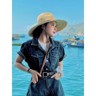 Jumsuit jean xịn hàng shop chuẩn dày dặn kiểu jumsuit ngắn áo cổ sơ mi 1L85T
