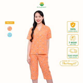 Bộ pijama lanh nữ mùa hè Việt Thắng, quần lửng, áo cộc tay - B06.2316