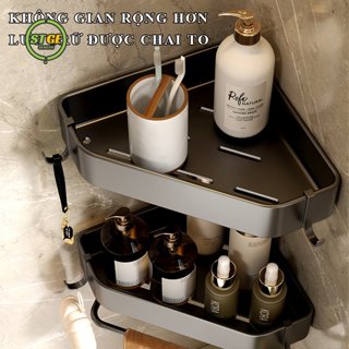 Kệ góc tường nhà tắm STGE, Kệ để đồ nhà tắm có kèm móc treo chống nước khả năng chịu lực tốt