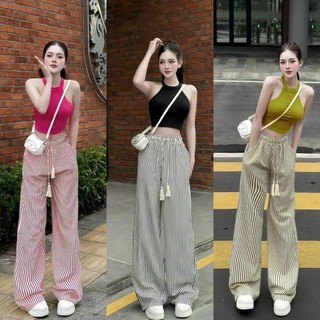 Quần kẻ caro nữ dáng suông ống rộng chất đũi mềm cao cấp kẻ sọc dọc hottrend 2024 FAMMILYSHOP