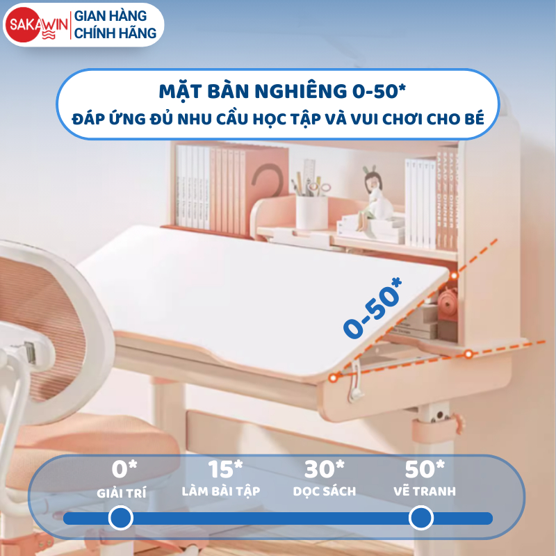 Bộ bàn học chống gù cho bé Sakawin Pro100 Chống lóa chống cận Nâng hạ chiều cao tay quay cho bé. | BigBuy360 - bigbuy360.vn