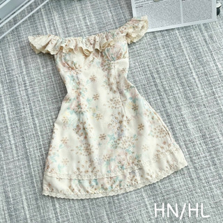 Váy body hoa nữ dáng ngắn cổ viền trễ vai, đầm tiếu thư đơn giản dễ thương thời trang nữ mùa hè LuciK Shop DV0026