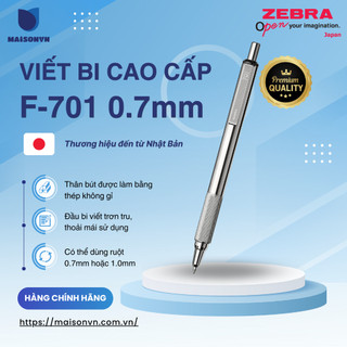 Bút bi bấm kim loại Zebra F701 mực xanh - Chất liệu thép không gỉ [Chính hãng]