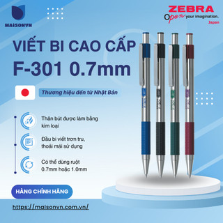 Viết bi bấm kim loại F301 0.7mm Zebra - Nhật [Chính Hãng] - mực xanh