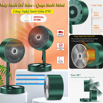 Máy Sưởi Mini Để Bàn Energy Green Lighting TN036 - Công Nghệ Sưởi Gốm PTC Ceramic - BH 1 Năm
