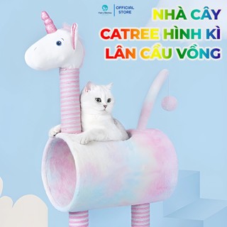 Nhà Cây Catree cho mèo Hình Kỳ Lân Cầu Vồng, Cat tree cào móng bằng gỗ và vải nhung - Fairy Marina