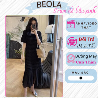 Đầm Bầu, Váy Bầu thiết kế cao cấp chất liệu đũi xốp mềm mại đi dự tiệc công sở dáng dài co giãn 4 chiều thoải mái