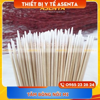 Tăm bông gỗ viền nét 10cm (bịch 100 cây), tăm bông nối mi, tháo mi, phun xăm