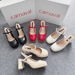 Sandal cao gót nữ mũi vuông, gót vuông quai hậu cao 8cm cao cấp, siêu sang Carnaval