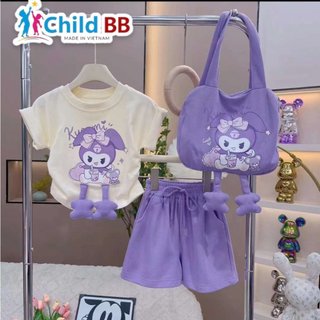 Đồ bộ bé gái, Bộ quần giả váy cho bé gái kuromi phong cách thể thao từ 20-40kg chất cotton mềm mịn mát