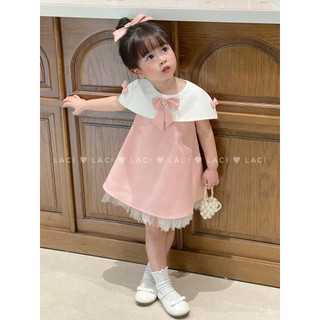 Váy hồng tiểu thư phối màu bé gái