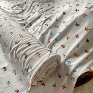 Vải Lụa Nhật Trắng In Họa Tiết Bướm Khổ 1m5 - Mỏng Vừa, Mềm, Rũ, Đàn Hồi 2 Chiều - May Đầm, Váy, Áo Kiểu, Đồ Bộ