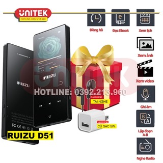 Máy Nghe Nhạc MP3 Lossless Bluetooth 4.1 Ruizu D51 Bộ Nhớ Trong 8GB (Có Loa Ngoài) - Hàng Chính Hãng