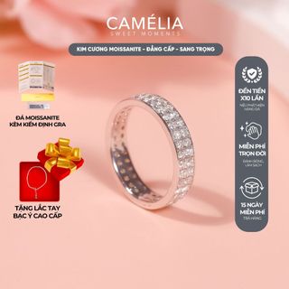 Nhẫn nữ kim cương moissanite full 2 hàng đá 1.5ly camélia sri005 sang trọng