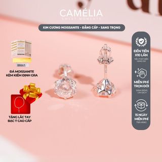 Khuyên tai kim cương moissanite nữ bạc 925 camélia - sew073 mẫu basic siêu sáng