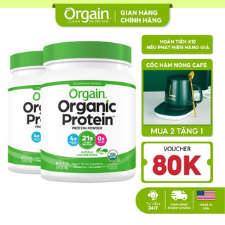 Combo bột đạm thực vật hữu cơ uống làm bánh pha sữa Protein Organic Orgain bữa ăn thay thế vị Natural Unsweetened 720g