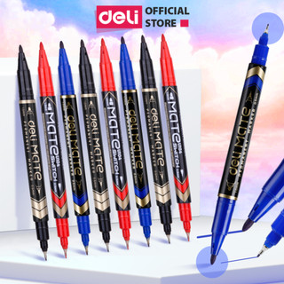 Bút lông dầu 2 đầu dạ kính viết đĩa CD hai đầu đánh dấu không xóa được Deli viết trên giấy gỗ nhựa thủy tinh