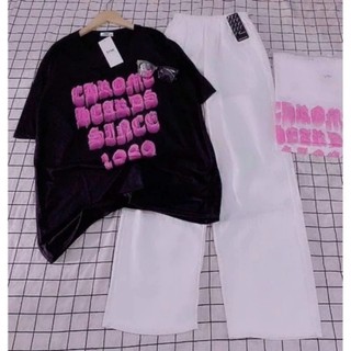 [ Rẻ Vô Địch] Set Quần Kaki Trắng Ống Rộng Cạp Chun + Mix Áo Phông Form Rộng Tay Lỡ 1989 Unisex