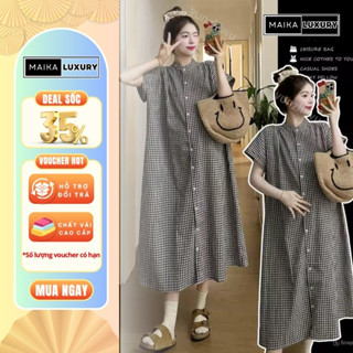 Đầm Suông, Váy Bầu Mùa Hè Thiết Kế Dáng Dài Sọc Kẻ Caro Chất Vải Mát Mẫu Mới Trend 2025 Cao Cấp