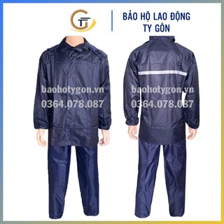 Bộ quần áo mưa vải dù tốt màu xanh đen có phản quang sau lưng