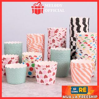 Cốc Ly Giấy Cupcake Đựng Bánh Kem Hàng Nhập Khẩu Cứng Cáp, Dây 50 Ly Giấy To Nhỏ Màu Ngẫu Nhên