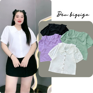 Áo sơ mi bigsize nữ tay ngắn cổ sen phối bèo dáng croptop chất lụa mềm mịn - CO SEN