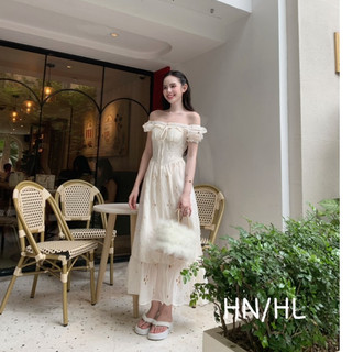 Váy ren dáng dài be tay bồng đi biển đi chơi siêu xinh, đầm thiết kế thời trang nữ mùa hè QCCC LuciK Shop DV0033