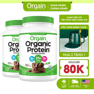 Combo Orgain Protein Organic bột đạm thực vật hữu cơ uống làm bánh pha sữa bữa ăn thay thế Creamy Chocolate Fudge 920g