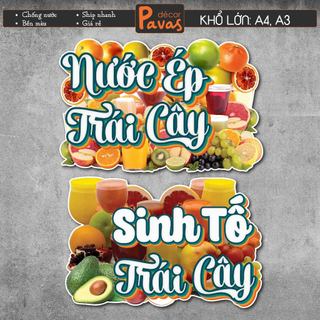Decal Sinh Tố Trái Cây, Nước Ép Trái Cây chống nước trang trí dán quán trà sữa, quán ăn, dán tường. TTQ00