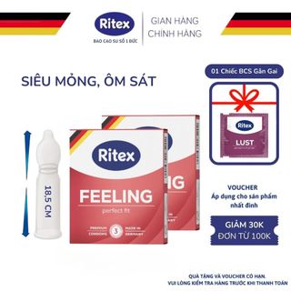 Combo 02 hộp bao cao su siêu mỏng tăng khoái cảm ritex feeling size to nhiều gel bôi trơn hộp 3 bcs ritex date t11/2025