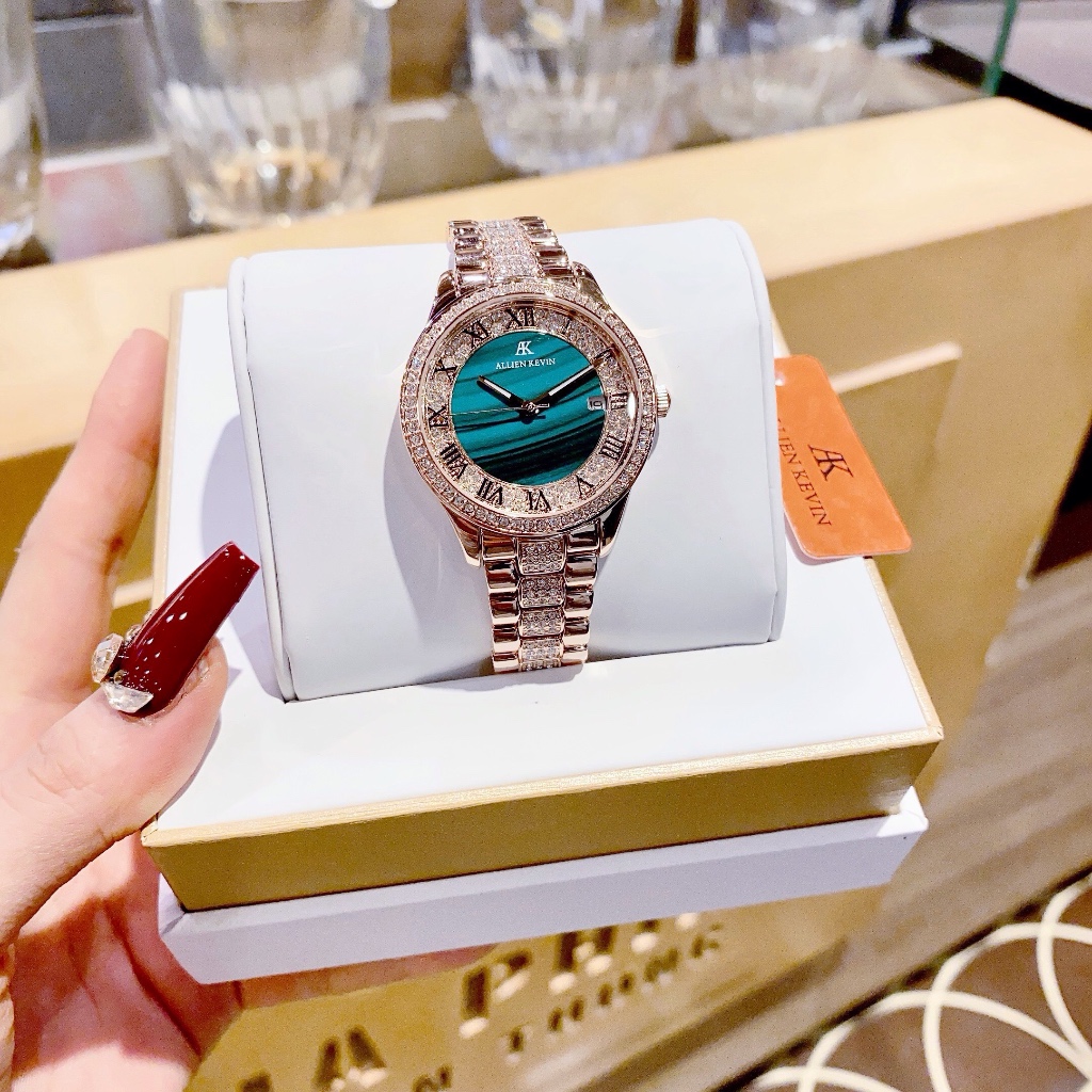 Đồng hồ nữ Allien Kevin AK9009 Rose Gold Watch 34mm, Authentic, Full box, Luxury Diamond Watch