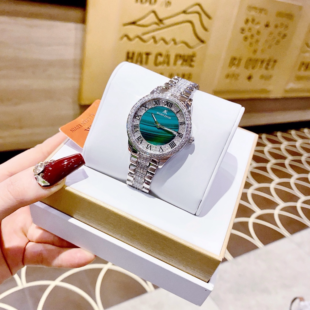 Đồng hồ nữ Allien Kevin AK9009 SV Silver Watch 34mm, Authentic, Full box, Luxury Diamond Watch