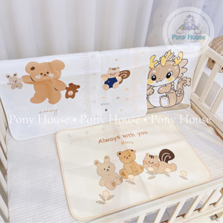 Lót Chống Thấm Cotton In Hình Phong Cách Hàn Quốc  - Tấm Lót Thay Tã Bỉm Chống Thấm Cho Bé Sơ Sinh 4 lớp KT 50* 70cmi