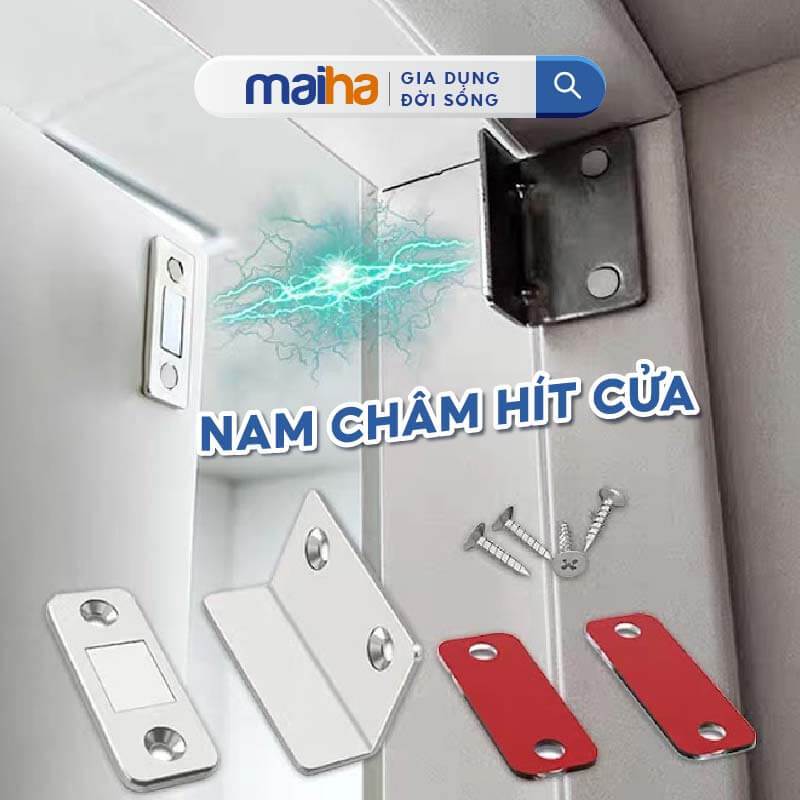 Hít Cửa Nam Châm Cao Cấp Giữ Cố Định Cửa Ra Vào Lực Hút Siêu Mạnh Dán Keo Siêu Dính Kèm Đinh Vít