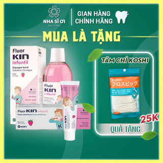 Combo Nước Súc Miệng Và Kem Đánh Răng KIN Cho Trẻ Em Ngăn Ngừa Sâu Răng, Vệ Sinh Răng Miệng, An Toàn Cho Bé 500ml/50ml