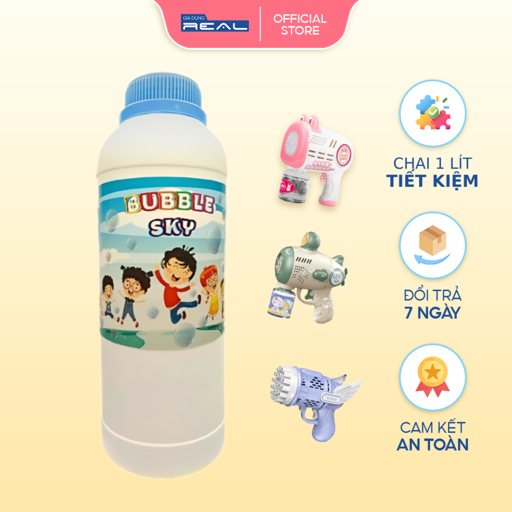  Chai 1 lít nước bong bóng xà phòng bubble sky phù hợp với nhiều loại súng máy que thổi bong bóng 