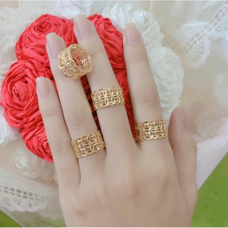Nhẫn nữ tròn kim tiền đồng đôi mạ vàng