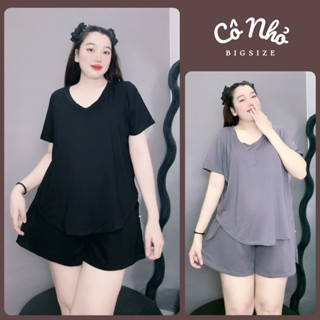 Bộ Đồ Bigsize Nữ Mặc Nhà Áo Cổ Tim Tay Ngắn Vạt Bầu Che Bụng Kèm Quần Đùi Thun Vải Cotton Lạnh SET901