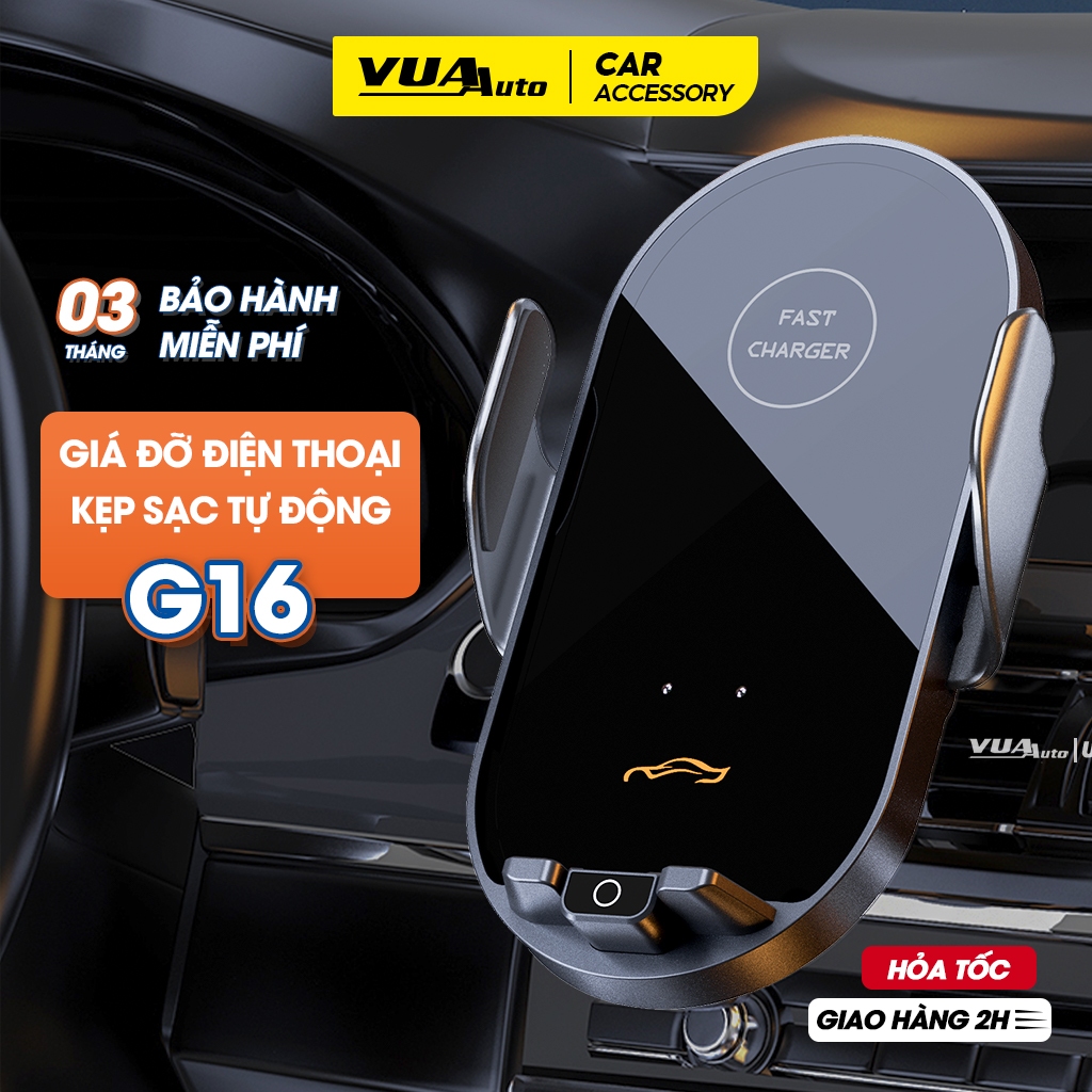 Giá đỡ điện thoại trên ô tô kèm sạc không dây kẹp tự động G16 VuaAuto gắn cửa khe gió điều hoà