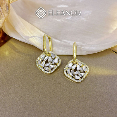 Bông tai nữ chuôi bạc 925 Eleanor Accessories hình vuông đính đá phụ kiện trang sức khuyên tai 7601