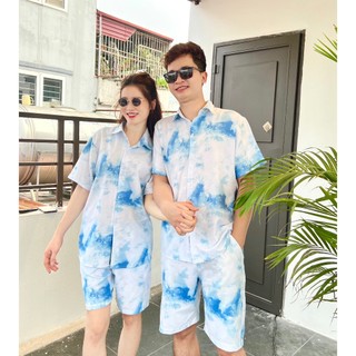[NHIỀU MÀU] Bộ quần áo hình hoa lá đi biển, đồng phục đi du lịch cho nhóm nam nữ