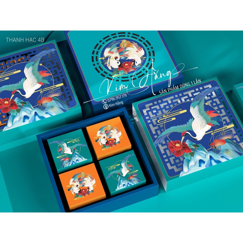 Hộp trung thu 4 bánh Thanh Hạc , hộp đựng 4 bánh trung thu - bánh 150gr - 250gr . Mẫu mới năm 2024