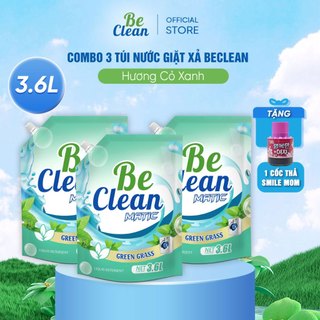 Combo 3 Túi Nước Giặt BeClean Cỏ Xanh 3.6L - Tặng Cốc Thả Bồn Cầu Smilemom Hàn Quốc - Thơm Lâu Dịu Nhẹ
