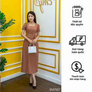 Đầm emy em7557 a hồng đất cổ vuông