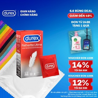Bao cao su Durex Fetherlite Ultima siêu mỏng, size 52mm, 12 bao/hộp