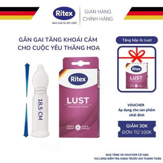 Bao Cao Su Có Gai RITEX LUST Nhiều GEL Bôi Trơn Tăng Khoái Cảm Cho Cuộc Yêu Size 55mm Hộp 8 BCS RITEX