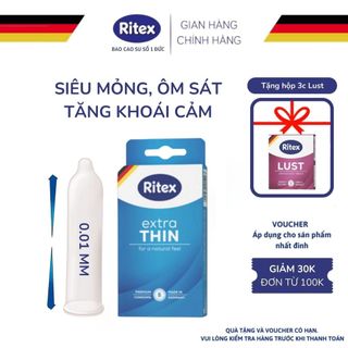 Bao cao su siêu mỏng 0.01mm ritex extrathin nhiều gel bôi trơn hộp 8 bcs