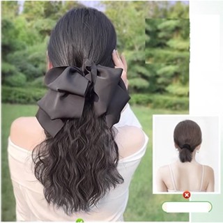 Kẹp ngoạm xoăn dập xù kèm nơ Kẹp tóc giả Hàn Quốc có nơ (Nơ Đen/ Nơ Caro) S07NG51 Tóc giả nữ đẹp