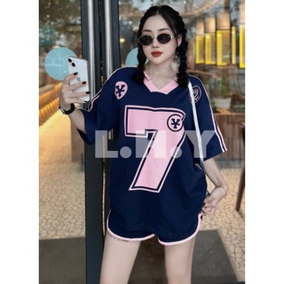 SET ĐỒ NỮ, BỘ ĐỒ NỮ SỐ 7 CỔ V PHỐI VIỀN IN SỐ MĨ QUẦN SOOC ĐÙI CHẤT COTTON KHÔ MẶC MÁT THOẢI MÁI B07